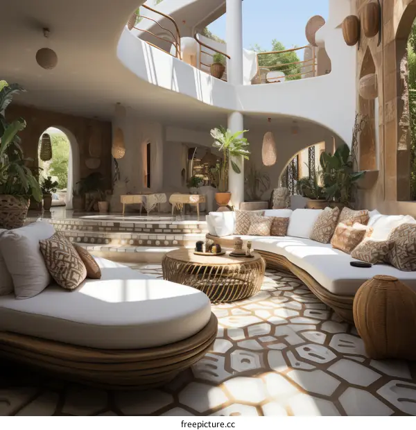 Airy Moroccan Courtyard with Seating Area