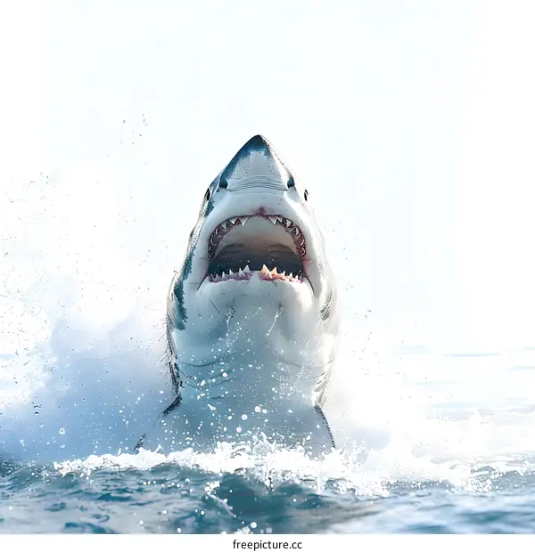 Great White Shark Breaching Water