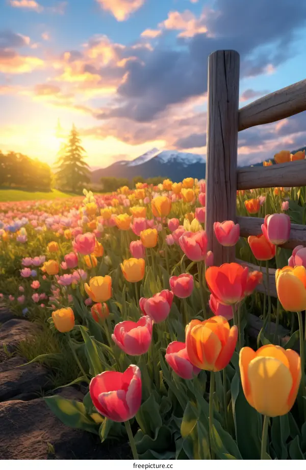 Vibrant Tulip Field at Sunrise