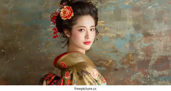 Portrait of a young woman in a kimono