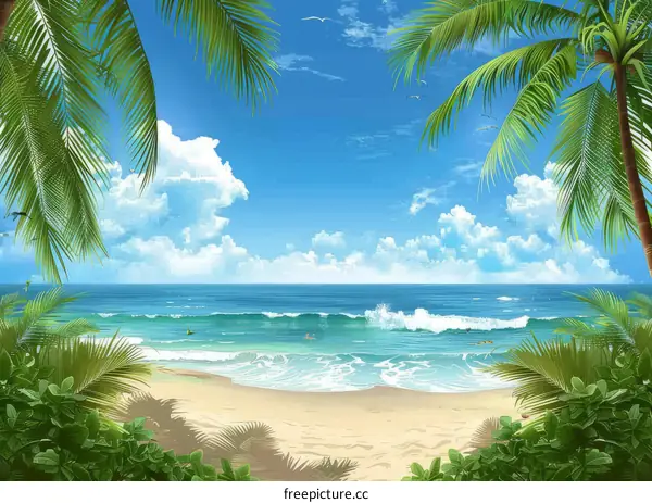 Tropical Beach Paradise with Palm Trees