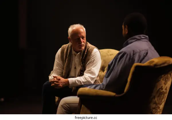 Two People in Conversation in a Dark Room