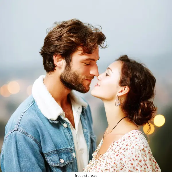 Romantic Couple Kissing Outdoors