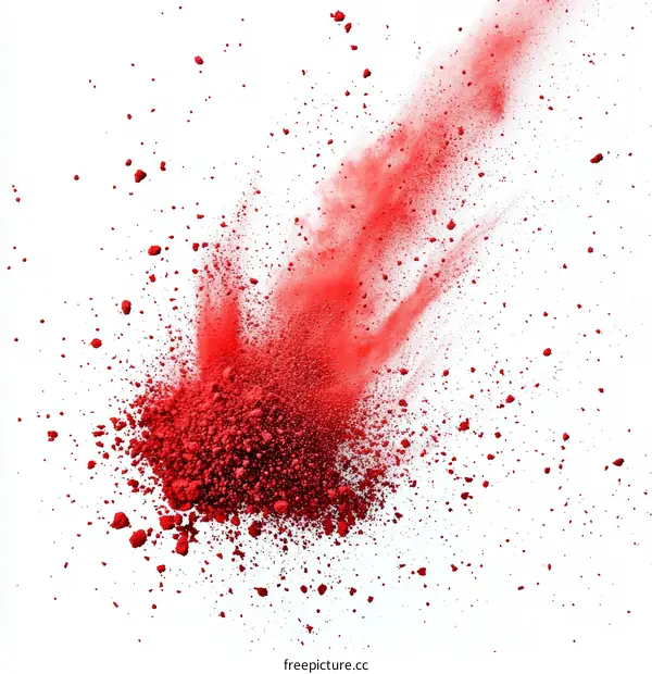 Red Pigment Explosion on White Background