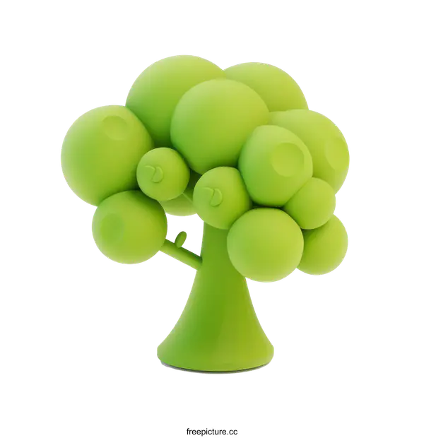 [Transparent Background PNG]Green 3D Cartoon Tree with White Background