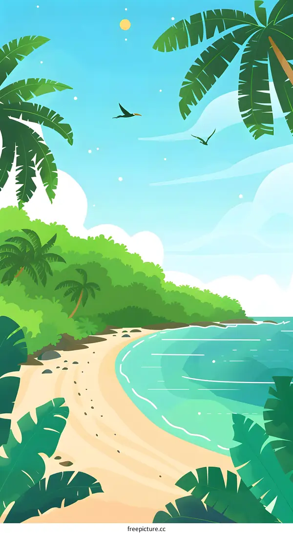 Tropical Beach Scene with Palm Trees and Clear Water