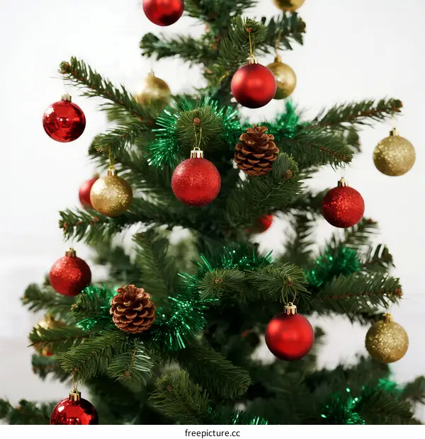 Christmas tree decorated with red and gold ornaments