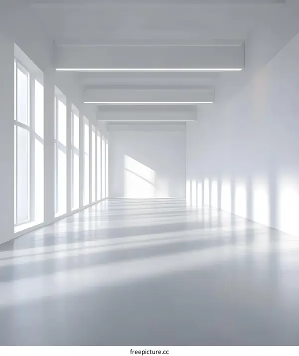 Empty White Room with Windows and Sunlight
