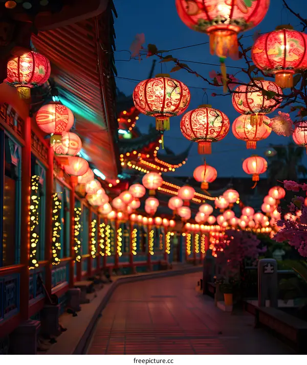 red paper lanterns hanging in a temple