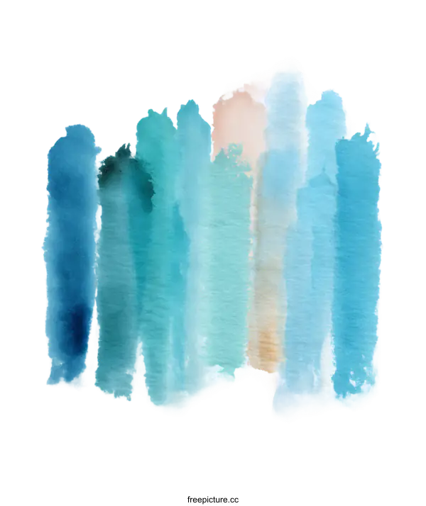 [Transparent Background PNG]Abstract Watercolor Painting of Shades of Blue and Light Tones