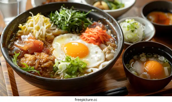 Japanese cuisine udon noodles meal egg food