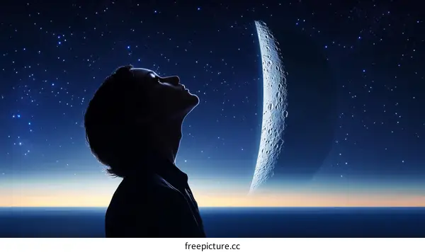 Silhouette of Person Gazing at the Moonlit Night Sky