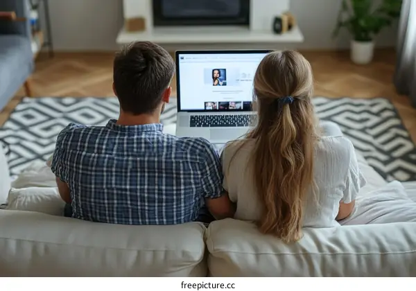 Couple Relaxing at Home Watching Laptop