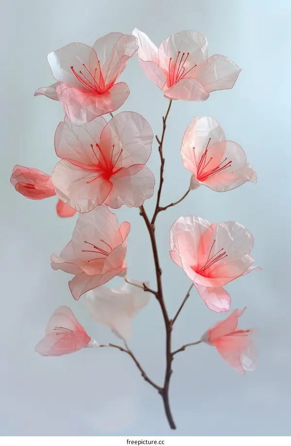Delicate Pink Silk Flowers on Branch