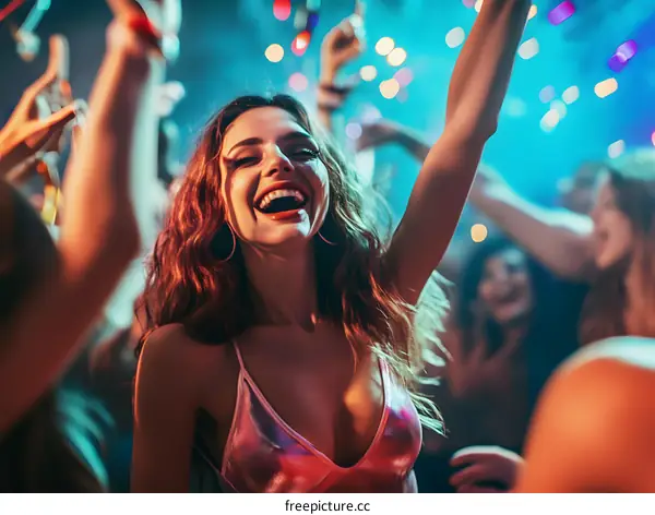 Happy Young Woman Dancing at a Nightclub Party