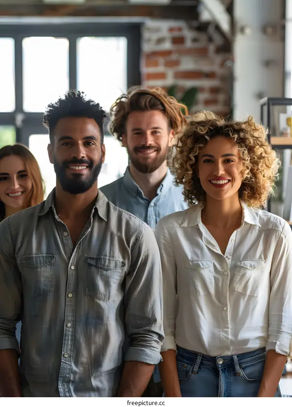 Portrait of a multiethnic group of young professionals smiling at the camera