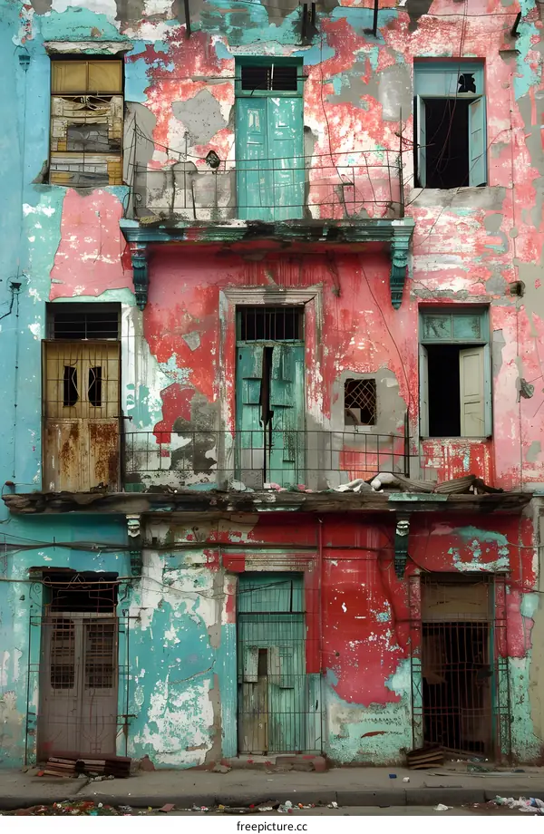 Colorful and Weathered Building Facade