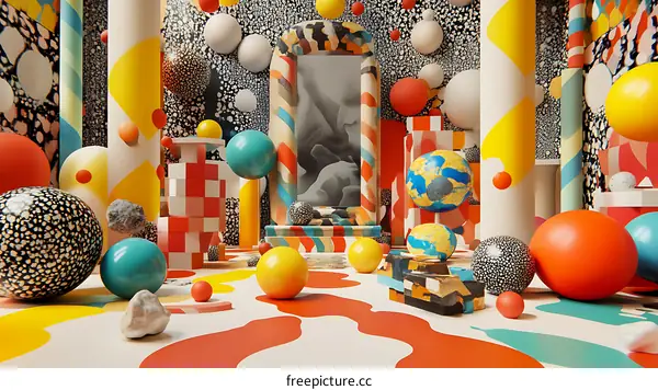 Abstract Colorful 3D Design with Geometric Shapes