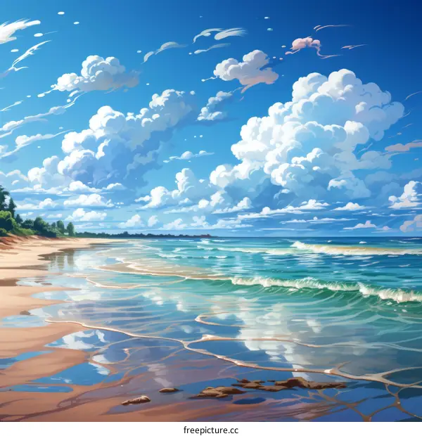 Beach and sea with white clouds