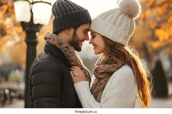 Romantic Couple in Love Embrace on Fall Day