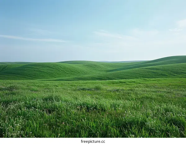 Rolling Green Hills Under Blue Sky