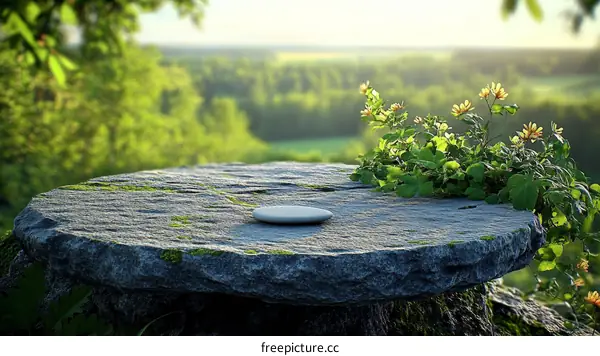 Rustic Stone Tabletop with Wildflowers