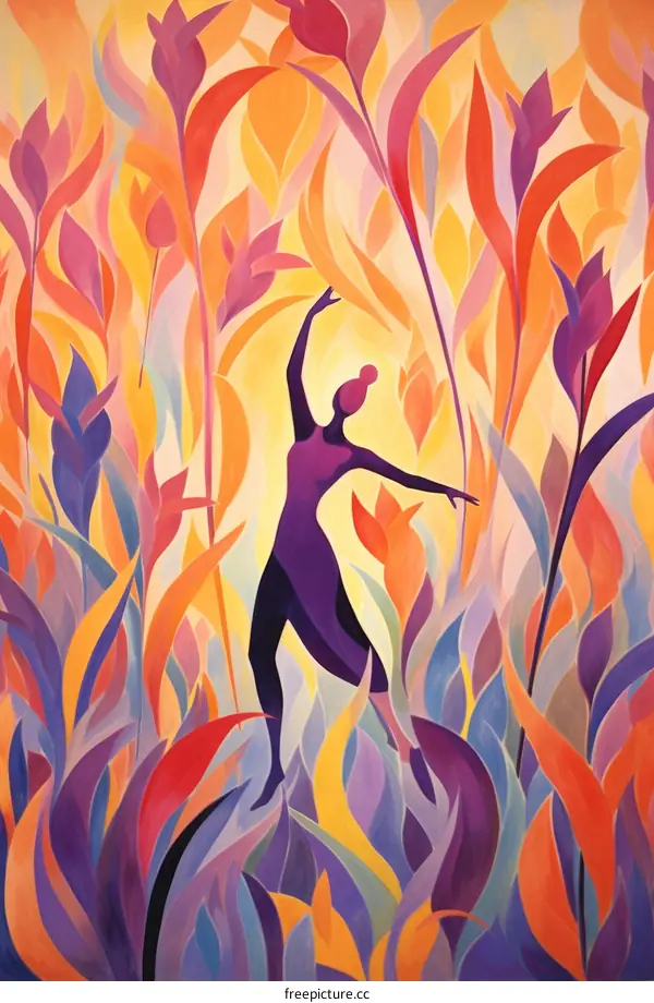 Purple dancing lady with orange and purple flowers