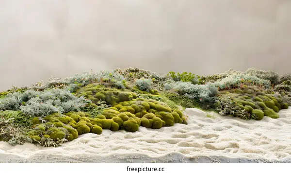Green Moss Texture On White Sand