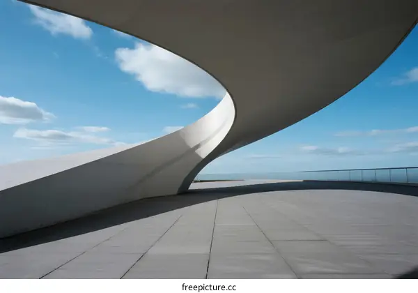 Modern Architectural Structure with Curved Lines and Open Space