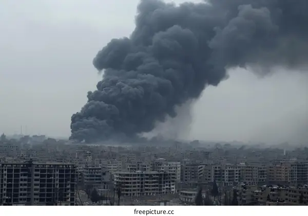 Smoke rises from buildings in the Syrian city of Aleppo after an airstrike