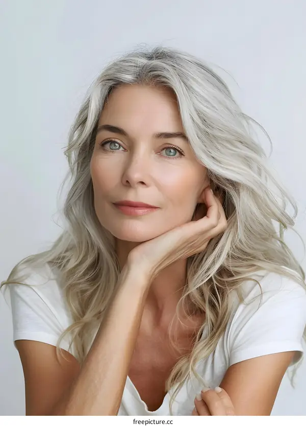 portrait of a beautiful mature woman with gray hair