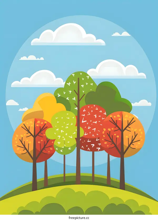 Autumn Trees Illustration with Sky and Clouds