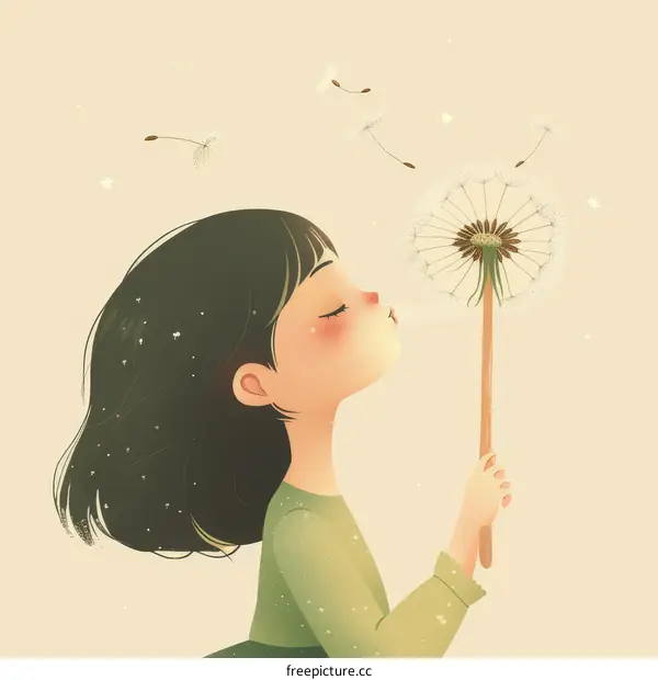 Little Girl Blowing Dandelion