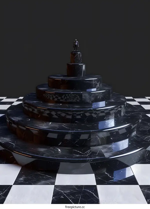 Black Marble Staircase with a Person at the Top