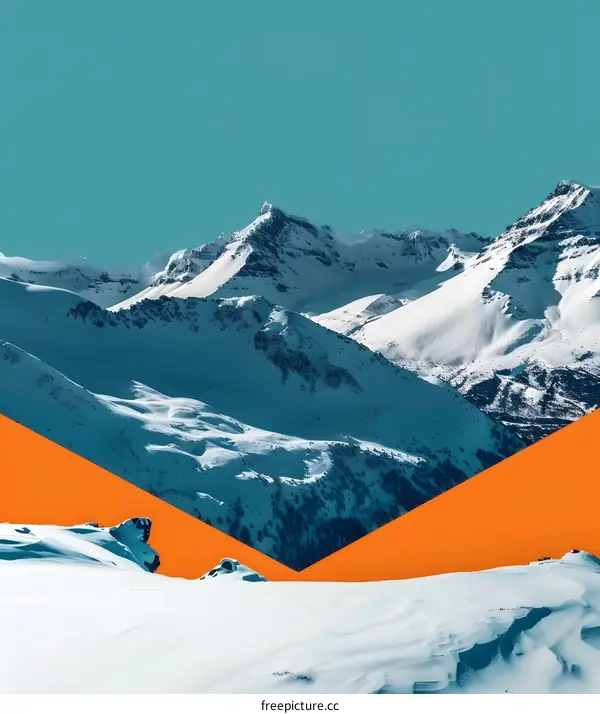 Snowy Mountains with Orange Diagonal Line