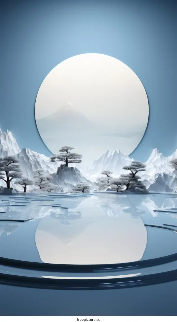 Landscape Painting with Mountains and Blue Window