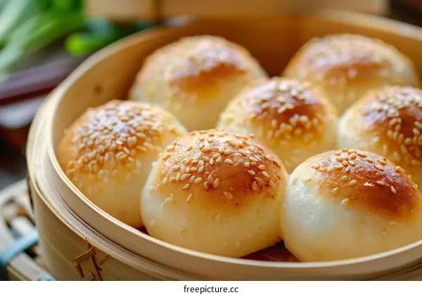 Mouthwatering Steamed Buns in a Traditional Bamboo Steamer