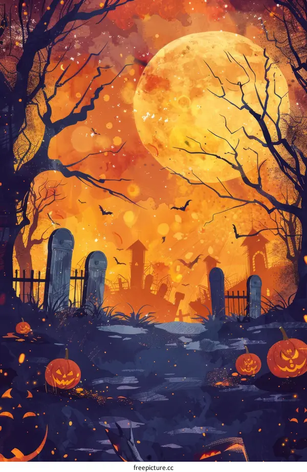 Spooky Graveyard with a Full Moon