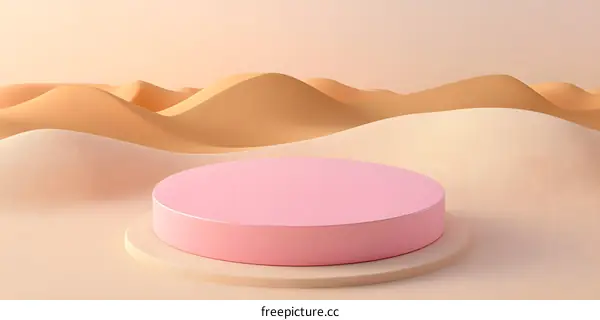 Pink 3D Render Podium in Sand Dunes Background