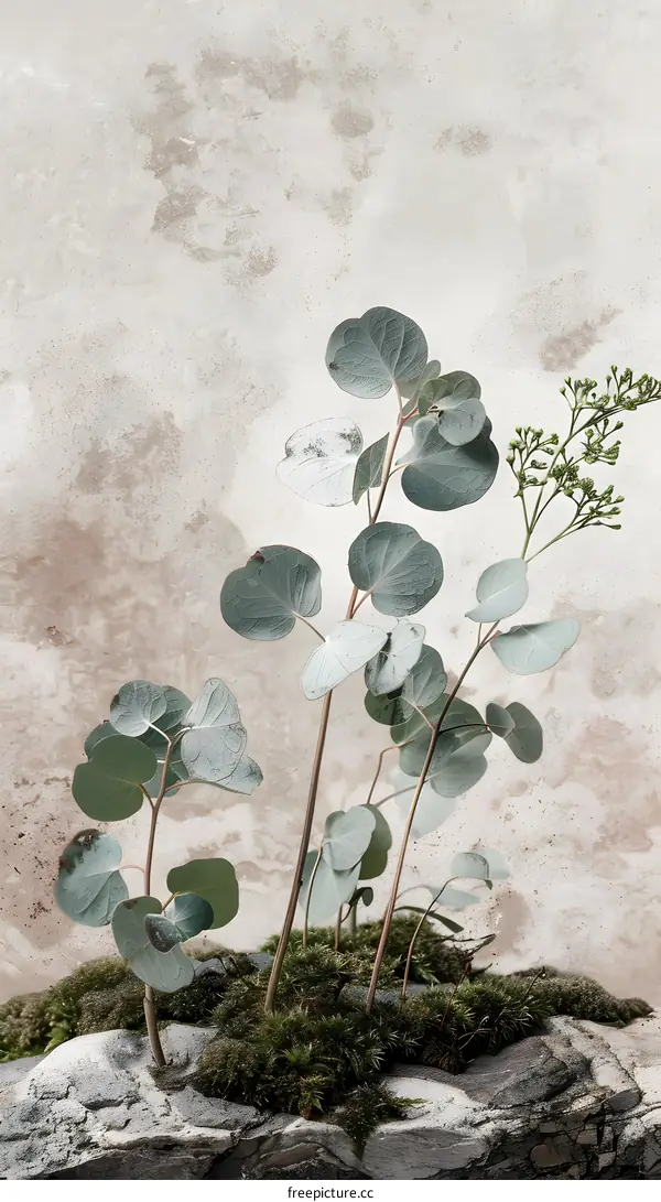 Green Leaves on a Stone Background