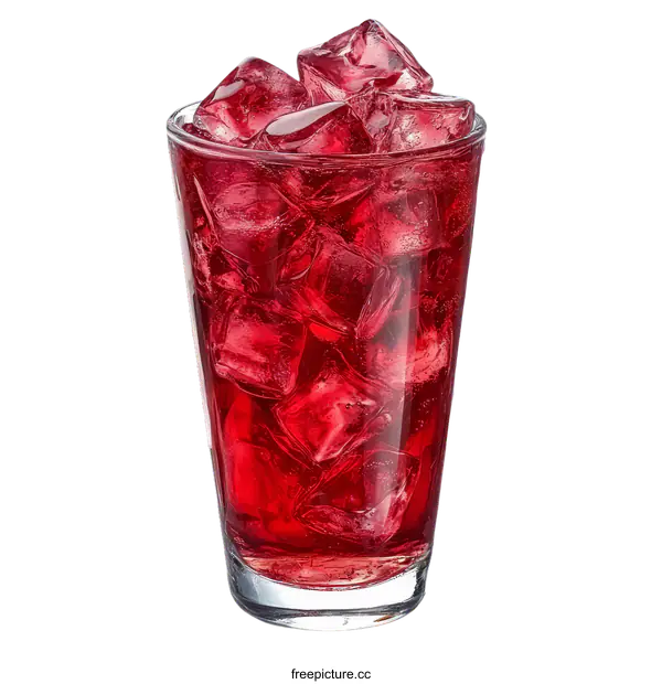 [Transparent Background PNG]Red Beverage with Ice Cubes in a Glass