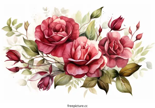 Red roses with green leaves