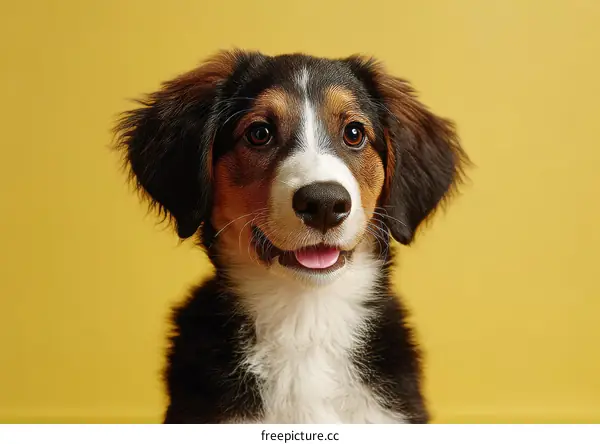 Adorable Puppy Portrait Against a Vivid Yellow Background