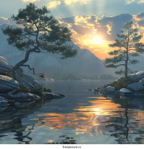 Tranquil Evening Lake with Mountain Reflections