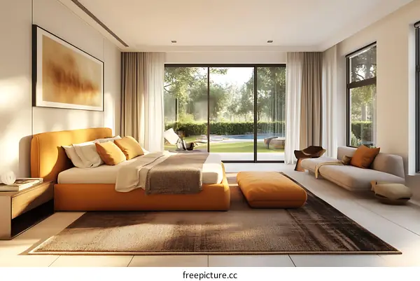 Modern Bedroom Interior Design with Orange Accents