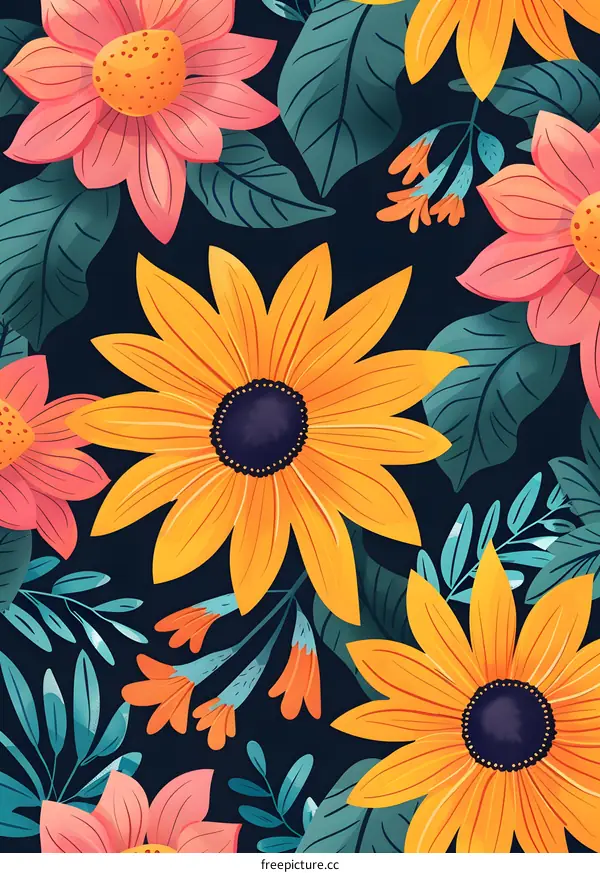 Floral Pattern With Yellow and Pink Flowers