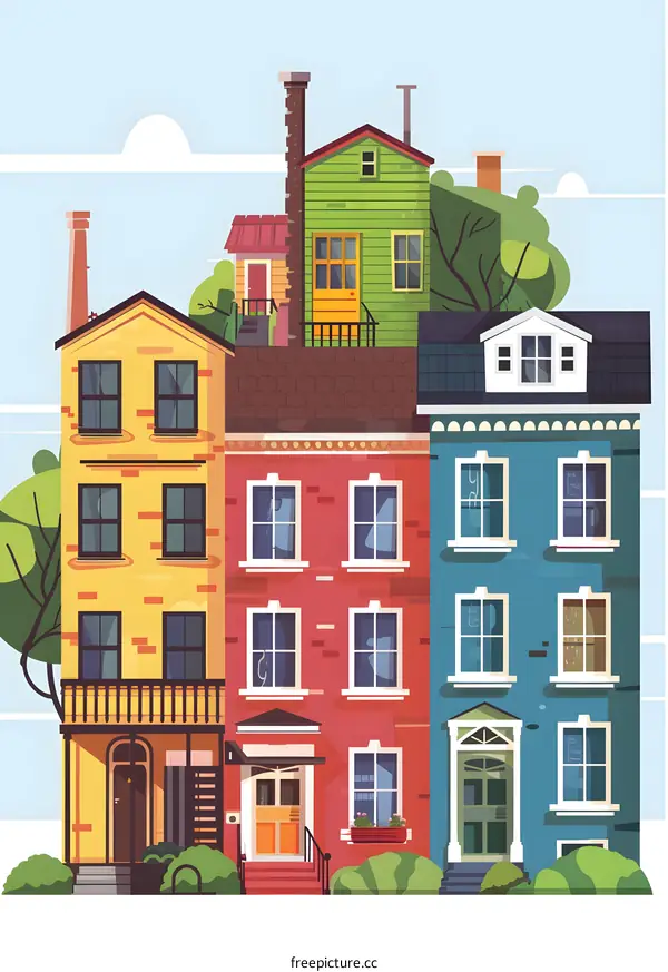 Colorful Row Houses Illustration