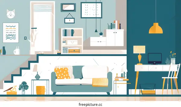 Modern Interior Design with Sofa and Desk