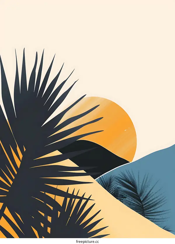 Abstract Tropical Sunset Landscape Illustration