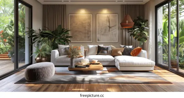 Plants Elevate Minimalist Modern Living Space